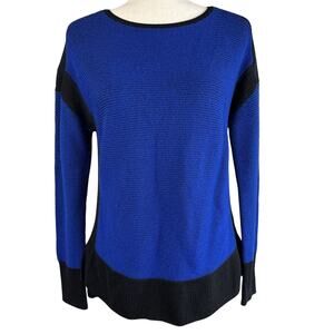 St. John Womens Bateau Neck Sweater Size 8 Cobalt Blue Black Wool Santana Knit